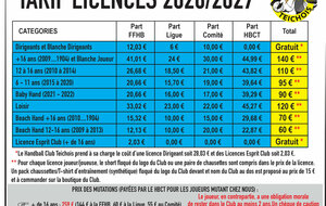 TARIFS DES LICENCES SAISON 2026/2027